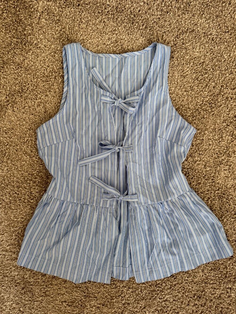 Unbranded Blue White Pinstripe Tie-Front Peplum Tank Top Size S Preppy Soft Girl